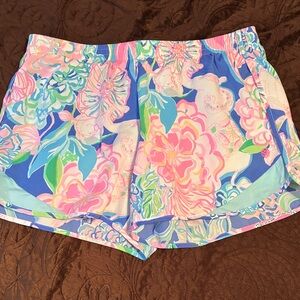 Women's Floral Luxletic Ocean Trail Shorts - Blue & Pink Floral, Sz Medium